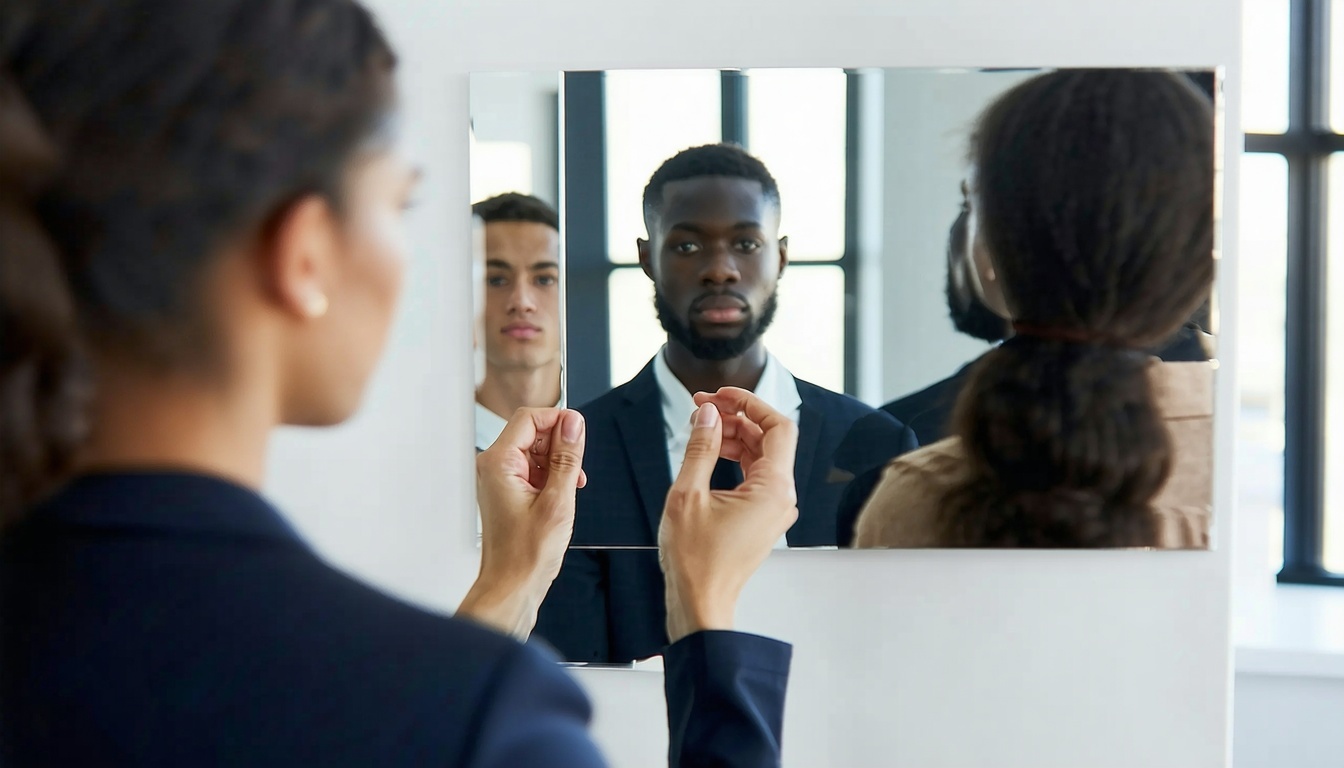 A leader holding a mirror up to a team, reflecting
